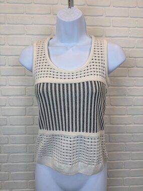St. John Knit Tank Ivory Gray Stripe Sleeveless Top XP